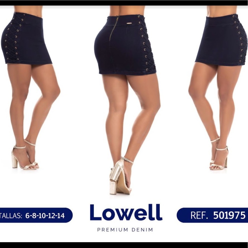 🇨🇴Eyelet Colombian Dark Blue Eyelet Denim Fashion Skirt.